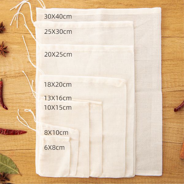 50 stk gjenbrukbare bomulls muslin poser for matlaging, medisinsk alkohol