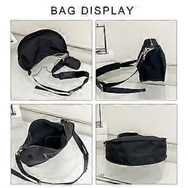 Trendig Crossbody-väska i nylon, avslappnade dumpling-väskor, underarmsväska för unga modeintresserade, axelväska med justerbar rem - Svart Black