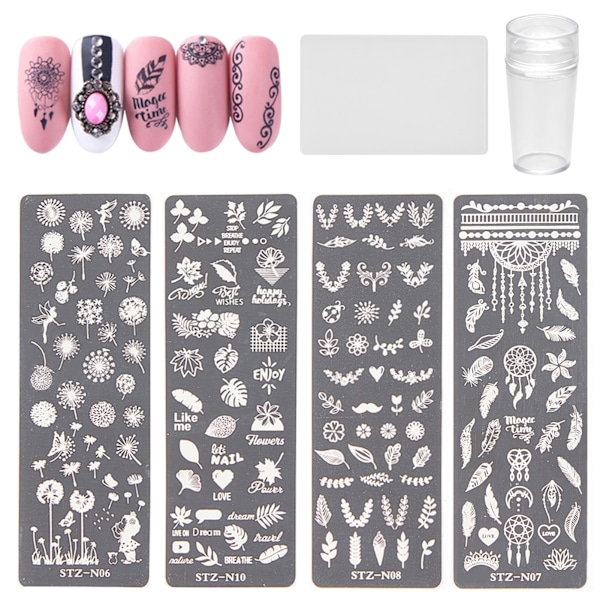 4 st Nail Art-plattor, med 1 klar buffert, 1 skrapa, Nail Art To