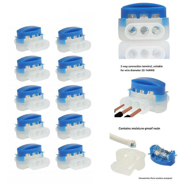 10-pack Resin-fyllda kabelkontakter för robotgräsklippare (blå