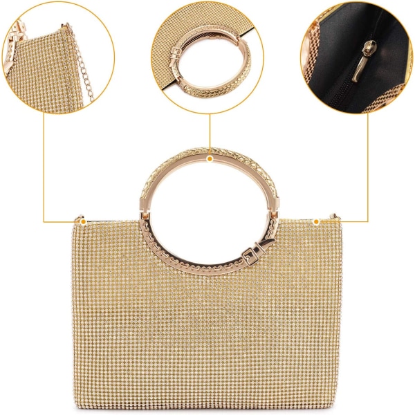 Pung nat taske håndtaske til kvinder aftagelig clutch kæde (guld)