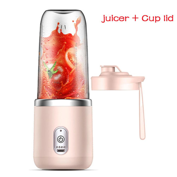 Bärbar Fruktjuicer för Utomhusresor 6 Blad Juicerkopp Juicer Fruktjuicekopp USB Laddning (Rosa 1)