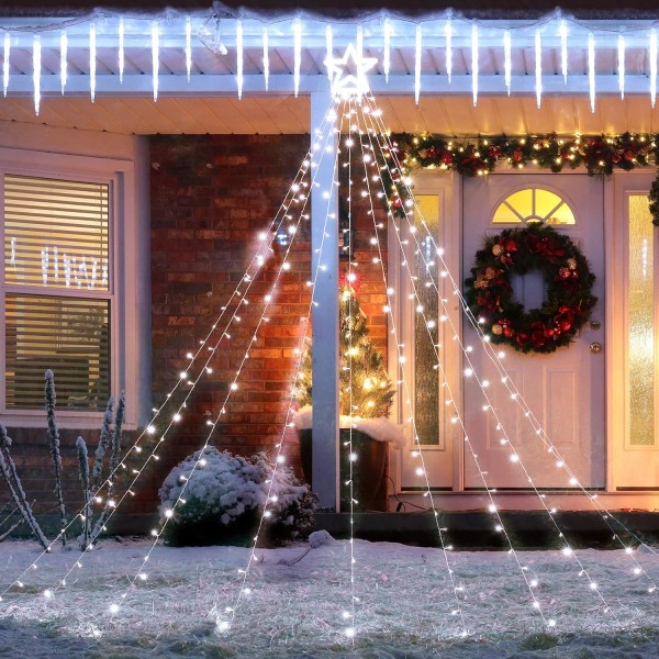 350 LED julgransljus med stjärna, vit jul T