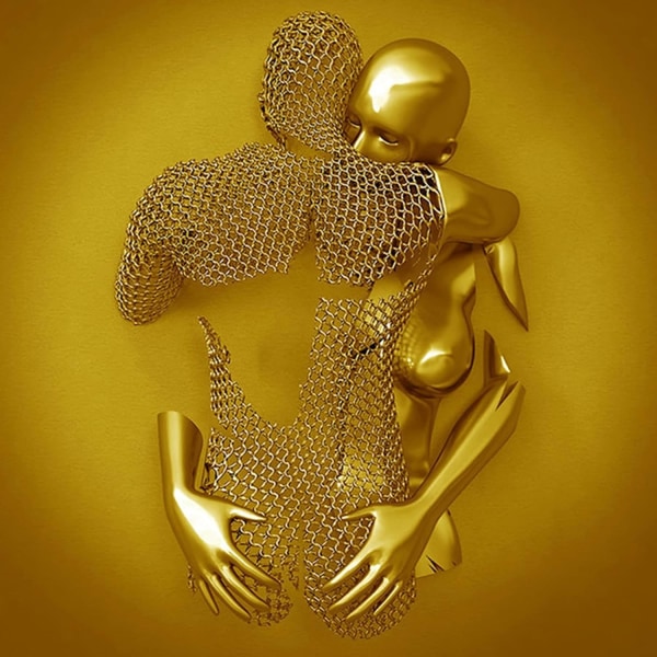 50 cm Love Heart 3d-effekt veggkunst, grå/gull abstrakt ståltråd