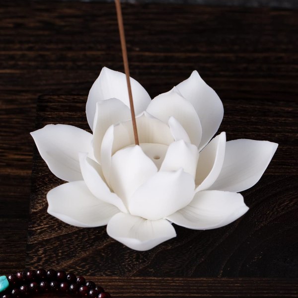 3,9 tum (3 hål) vit keramisk Lotus rökelsekar med blommor