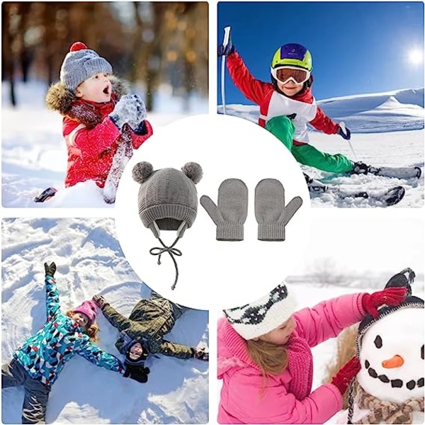 Baby pojkar & flickor vinter varma mössa handskar set, barn stickade söt