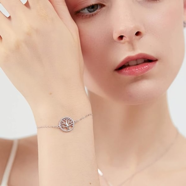 Kvinnors Livets Träd Armband 925 Sterling Silver med Presentask f