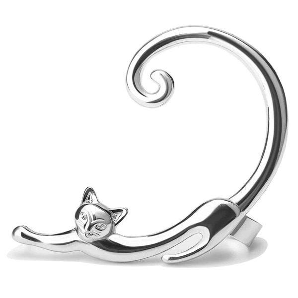 Cat Ear Climber Silver Cat Ear Wrap Earrings Feline Ear Cuff Earrings Cat Clip On Earrings Animal Crawler Earrings Jewelry