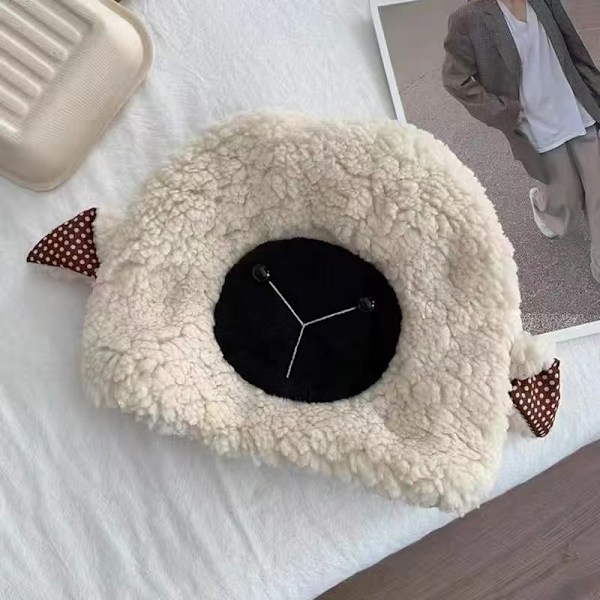 2 kappaletta tekoturkin cashmere-lampaanhattuja lapsille söpö talvi lämmin allashattu monipuolinen korvaläppä (beige)