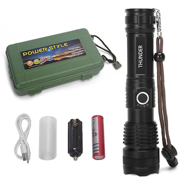 P50 Ficklampa Zoom Power Display Usb Laddningsbar Stark Ficklampa Utomhus Ficklampa
