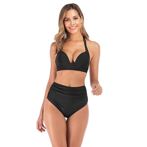 Kvinnors högmidjade bikinis set push up bikini baddräkt tvådelad baddräkt badkläder kostym（3XL svart）