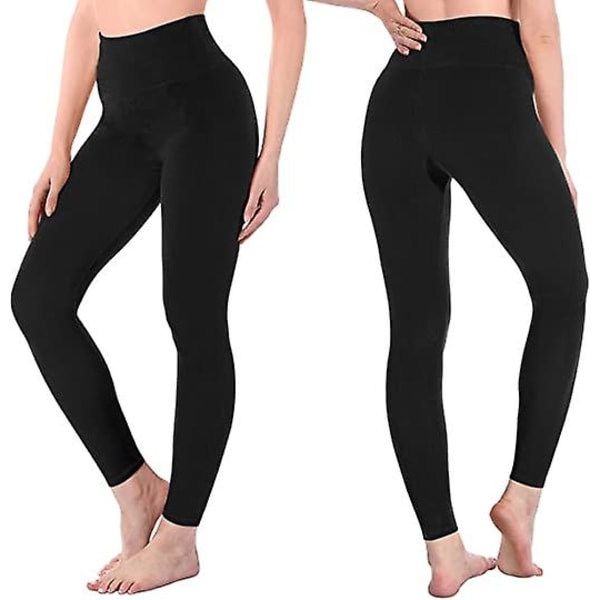 Leggings med hög midja för kvinnor Mjuka ogenomskinliga magkontroll Stretchy byxor（M）