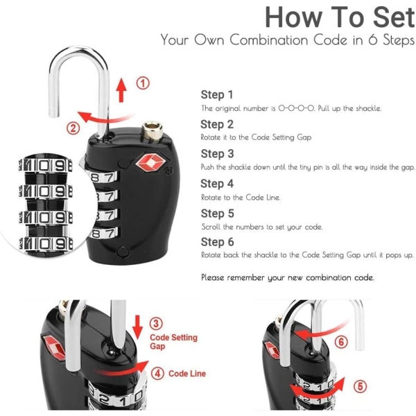 (2 kappaleen pakkaus) Matkalaukkujen lukot - 1, 2, 3, 4, 5, 6 pakkausta 4-numeroisella turvallisuuslukolla