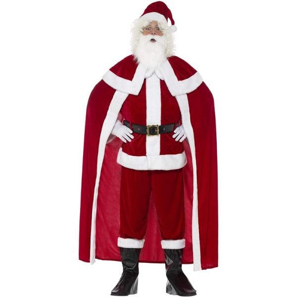 7-delt julenisse klessett, hatt, skjegg, frakk, belte, kappe,