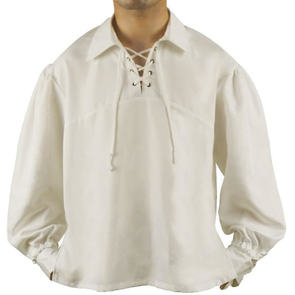Renæssance middelalderlige turist-piratskjorte til mænd Cosplay-skjorte (S Hvid)