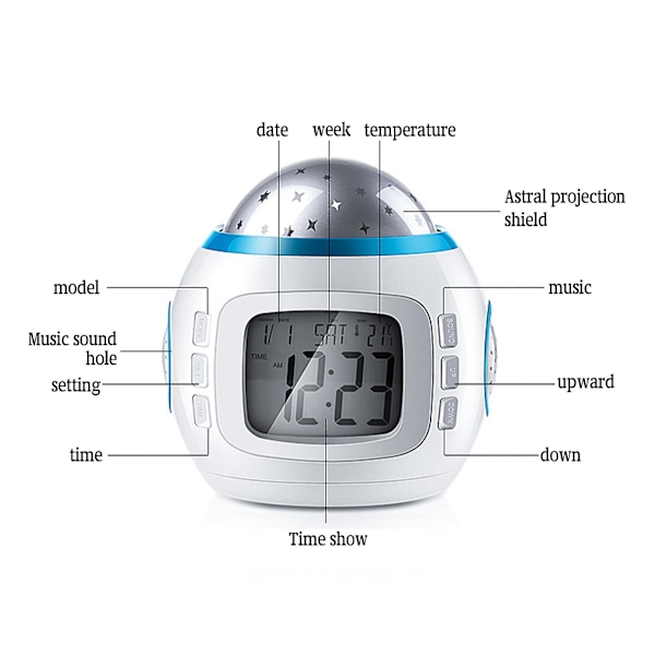 Projektor Vekkereklokke Lampe Lcd Klokke Barnerom Nattlys