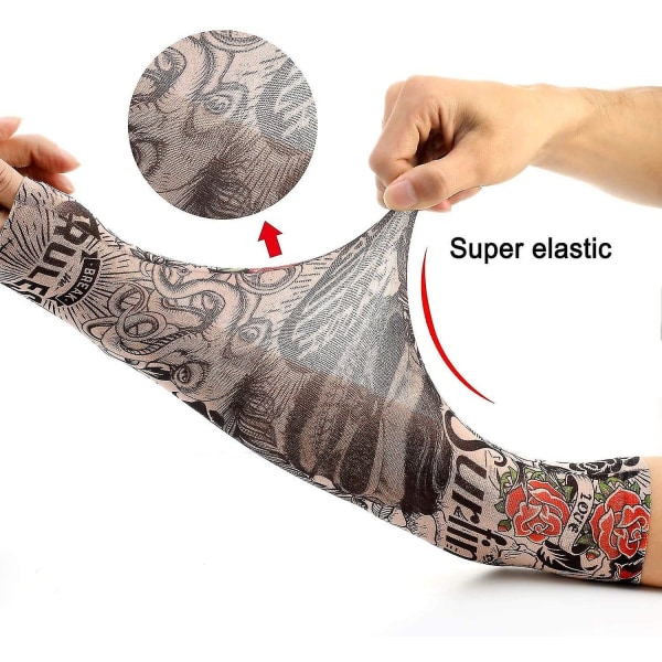 Arm Tattoo Sleeves, 6 Pack Menn Fake Temporary Tattoo Nylon Sleeve Arm Stockings Elastic Biker Sleevelet For Halloween