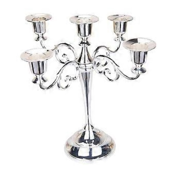 Lysestake for Søylelys Kandelaber Lysestake 5 Lys Sink Legering 5 Armer Lysestake for Borddekorasjon Eventmiddag (sølv) silver