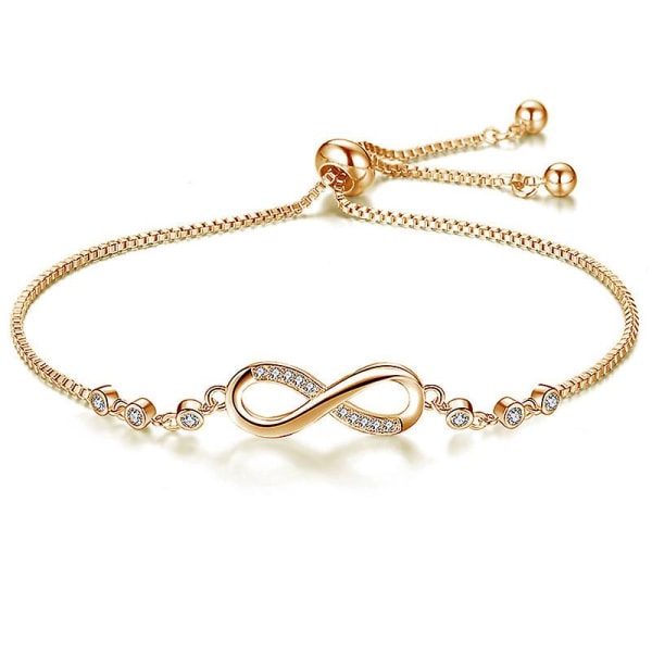 Double Heart 925 Sterling Silver Armband Cubic Zirconia Paved Justerbara Infinity Armband För Jubileumspresent (Guld)