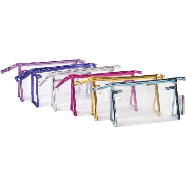 6st Transparent Bärbar Toalettväska för Resor Klar Vinyl Plast Kosmetikväska Makeup Organizer med dragkedja