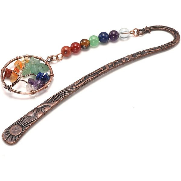 Pronssinen metalli tähdet kuu aurinko kirjanmerkki 7 chakra helmillä