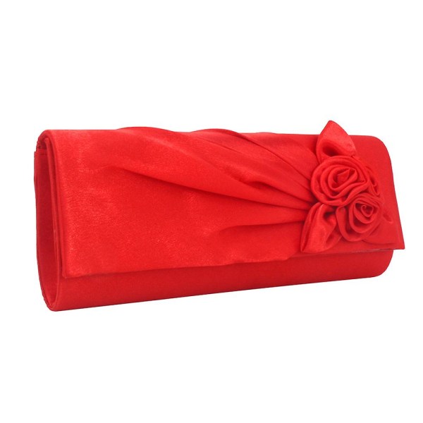 Dames Satin Clutch Bag Med Rose Kveld Bryllup Fest Prom Brud Håndveske（Rød）