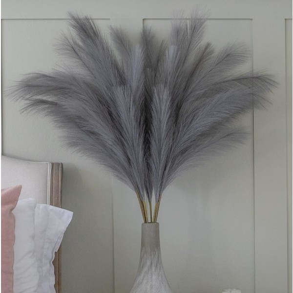 Stor Falsk Grå Pampasgräs 5 Stjälkar Extra Fluffy Falsk 70cm Fjäder Blombukett Vardagsrum Heminredning Boho Heminredning Hög Vas Bord Blomma Bröllop, Grå