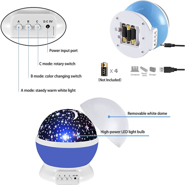Tähtitaivaan yövalot makuuhuoneeseen, tähtitaivaan projektoriyövalo lapsille sininen（sininen）