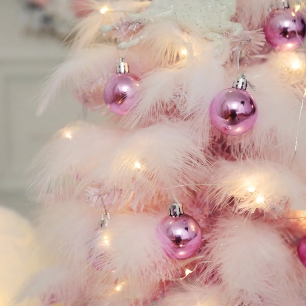 Rosa konstgjord julgran med LED-ljus - 45 cm