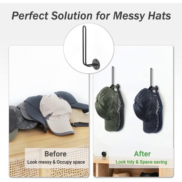 Hatteorganisator for Baseball Caps, Set med 2 Vegghattstativ 5 Tommer