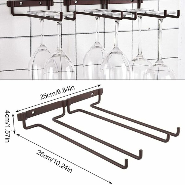 Vinglassholder for underskap, fotglassholder, vinglassholder, med skruer, kan holde to rader med vinglass