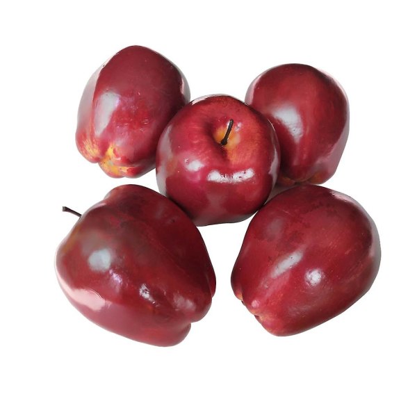 5 st konstgjorda äpplen falska frukter röda läckra äpplen för dekoration, dekorativ frukt, faux stora röda äpplen