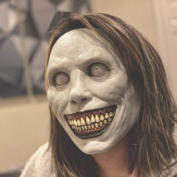 Ny COS Halloween Horror Maske Exorcist Smile Hvit Ansikt Hvit Øye