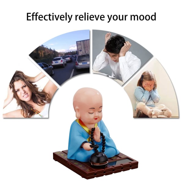 Solcells-driven dansande buddhistisk munk gungande animerad bobble dansare leksak, bilinstrumentpanel buddhistisk munk figurin prydnad (blå)
