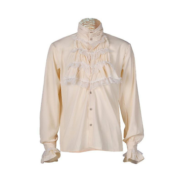 Pirat Skjorte Til Mænd Renæssance Middelalder Cosplay T-Shirt（M Beige）