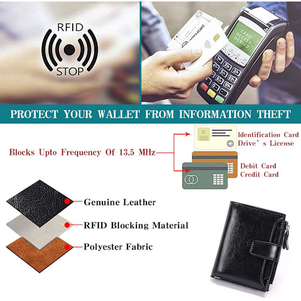 Äkta Läder Plånbok Slim Myntbörs Dam Dragkedja Plånbok och Multi Kort Anti RFID Blockering Kort Plånböcker