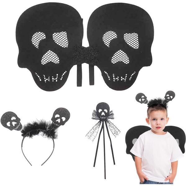 Halloween-kostyme - svart skjelett, Halloween-vingesett for barn