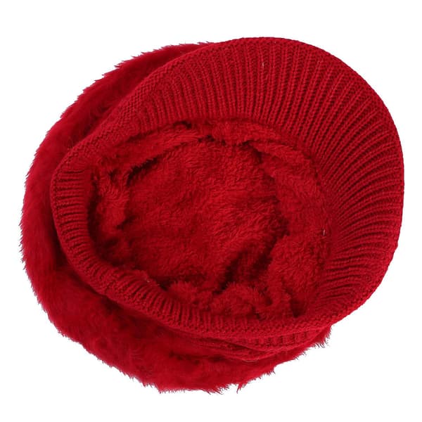 Kvinnor Flickor Peaked Beanie Hat Visor Beret Hat Vinter Termisk Baker Röd