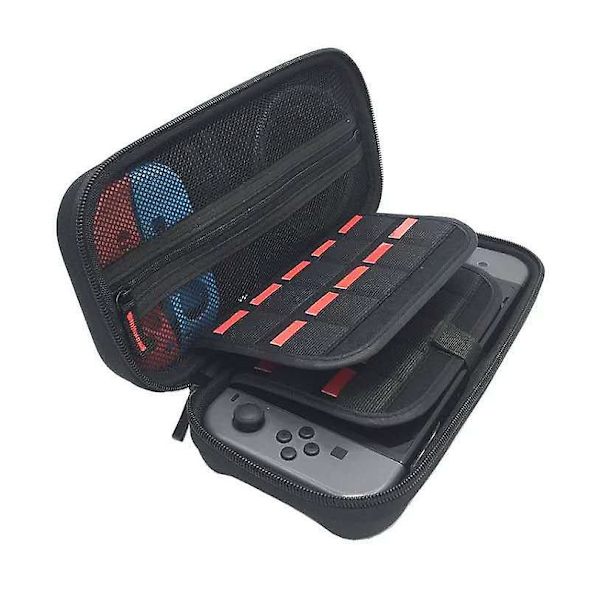 Svart väska med svart dragkedja - förvaringsväska för Nintendo Switch-spelkonsol med fyrhörnsskydd