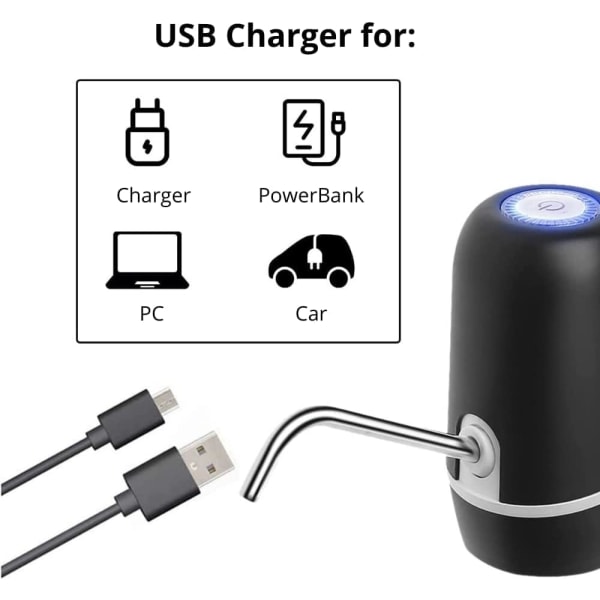 1 stk. Svart Automatisk Vannflaske Dispenser - USB Lader, Stål,