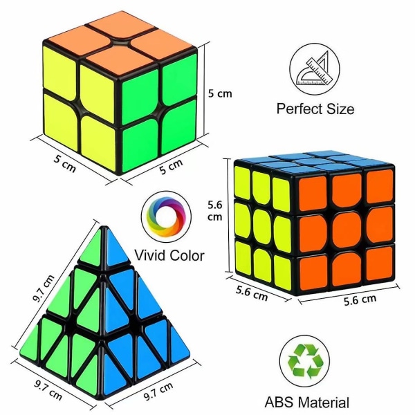 Speed ​​Cube Set, Cube Bundle 2x2 3x3 Pyramid Magic Puzzle Cube Toy för barn (3-pack)