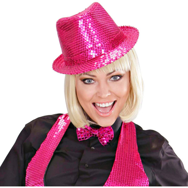 Filthat med glimmer, gylden, til temafester eller karneval，Festhatte - Fuschia rød