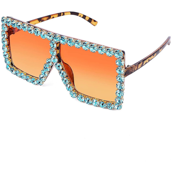 Ylisuuret kimaltelevat kristalliset aurinkolasit Disco Diamond Flat Top Fashion Square Large Shades