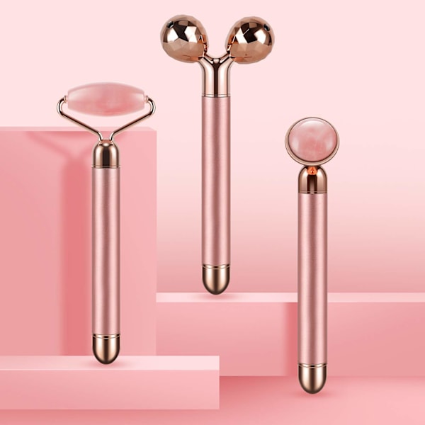 Elektrisk Jade Roller 3D Ansigtsrulle og Ansigtsmassager Rose Quartz
