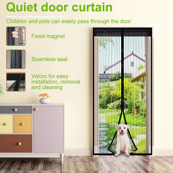Magnetisk dørskjerm Magnetisk magisk pasta Gardiner Striper Kryptering Anti Pest（90*220cm）