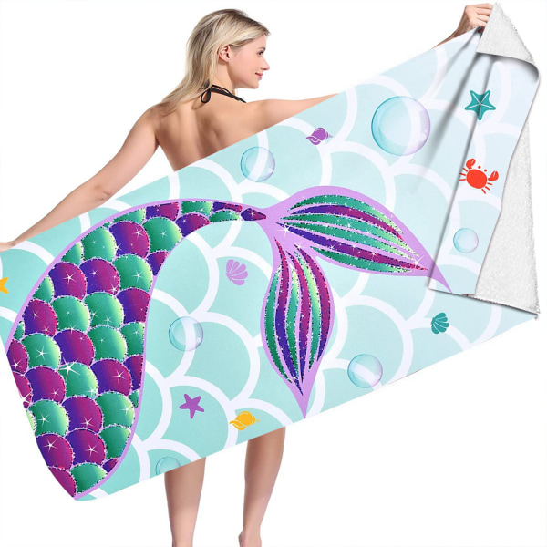 1 stk Havfrue strandhåndklæde - 76 × 152 cm strandtæppe i mikrofiber