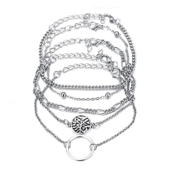 5 st ihåliga cirkelformade handprydnader justerbart läderarmband enkelt armband set