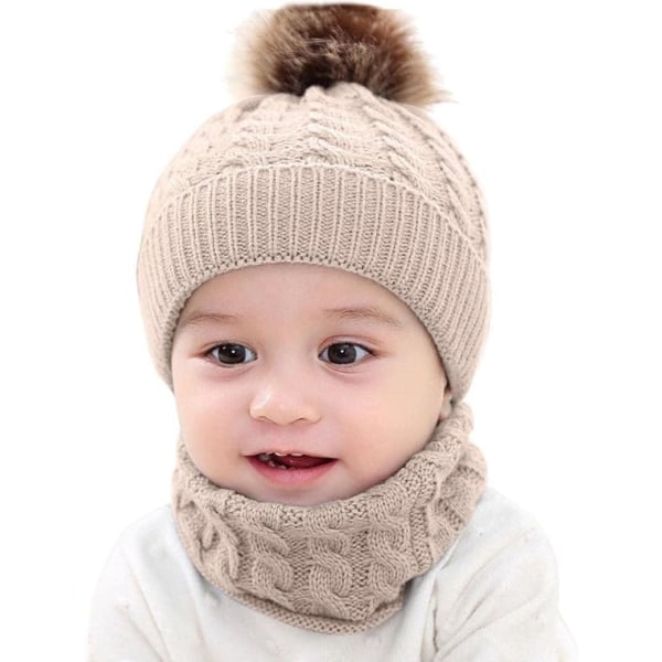 2PCS Toddler Baby Knit Hat Scarf,Thermal Soft Loop Scarf Unisex K