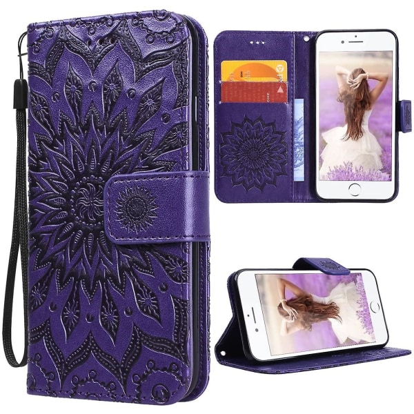 For Iphone7/8 Etui Pu Læder Pung Etui Blomst Flip Magnetisk Lukning Kortpladser Stativ Funktion Premium Stødsikkert Fuld Beskyttende Cover Solsikke Pa