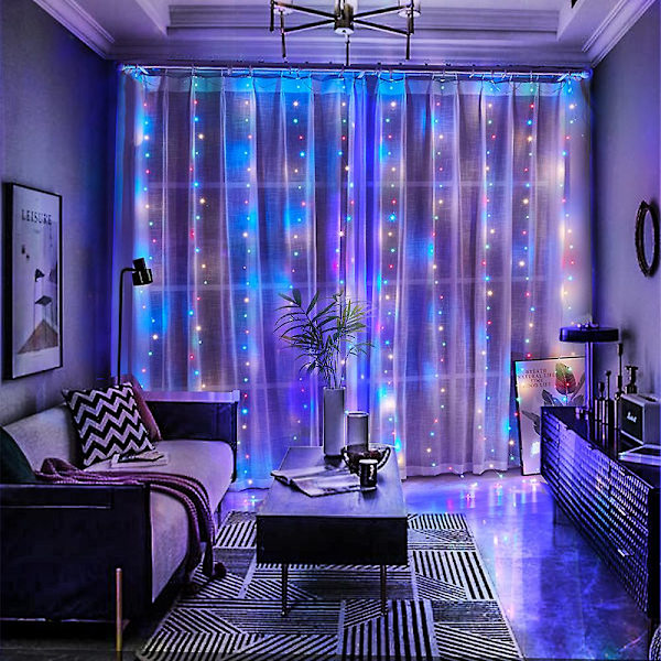 Gardinstänger 300 LED Jul Ljusslingor Med 8 Lägen Fjärrkontroll（3*1M RGB）